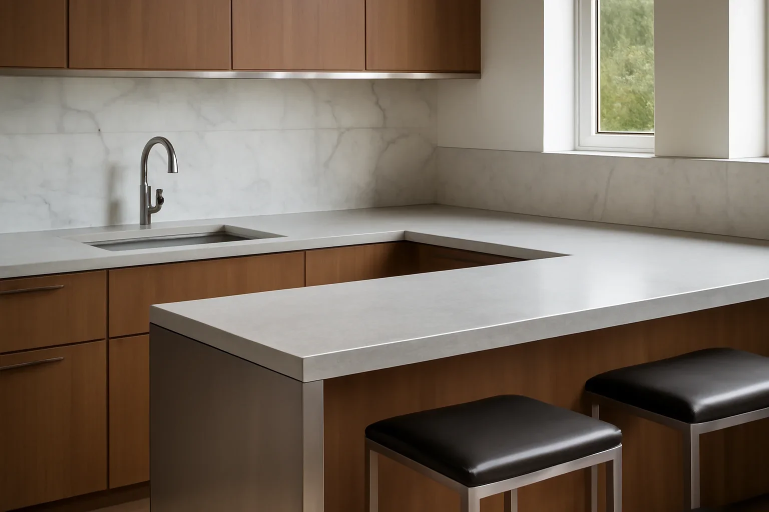 Countertops, Backsplashes & Bar Tops project with refined metal fabrication details