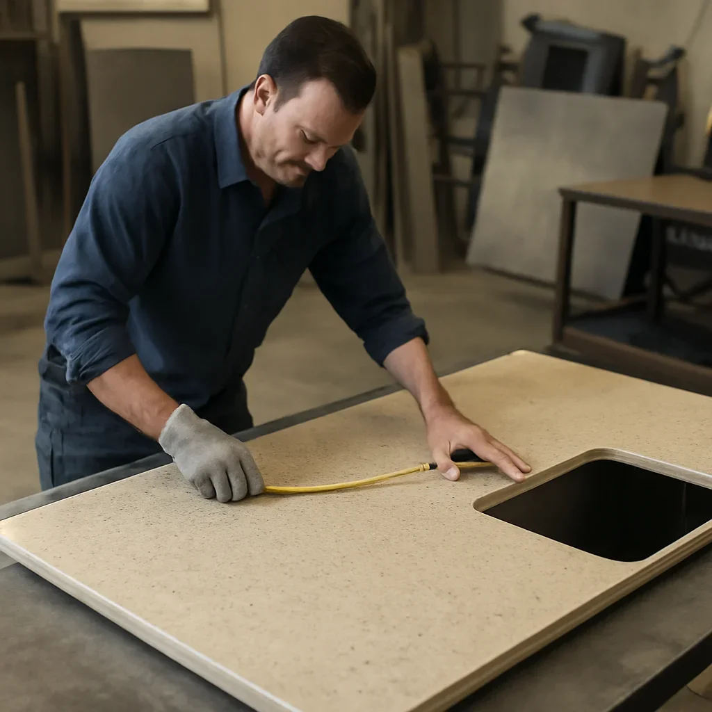 Fabrication and fit-up process for countertops, backsplashes & bar tops