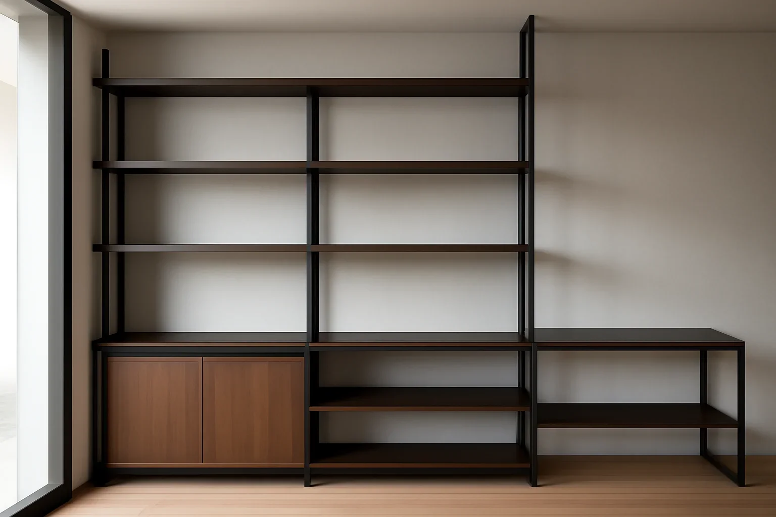 Custom Shelving & Furniture project with refined metal fabrication details