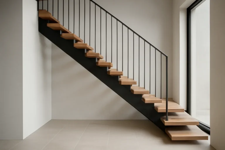 What Is a Mono Stringer Staircase? project with refined metal fabrication details