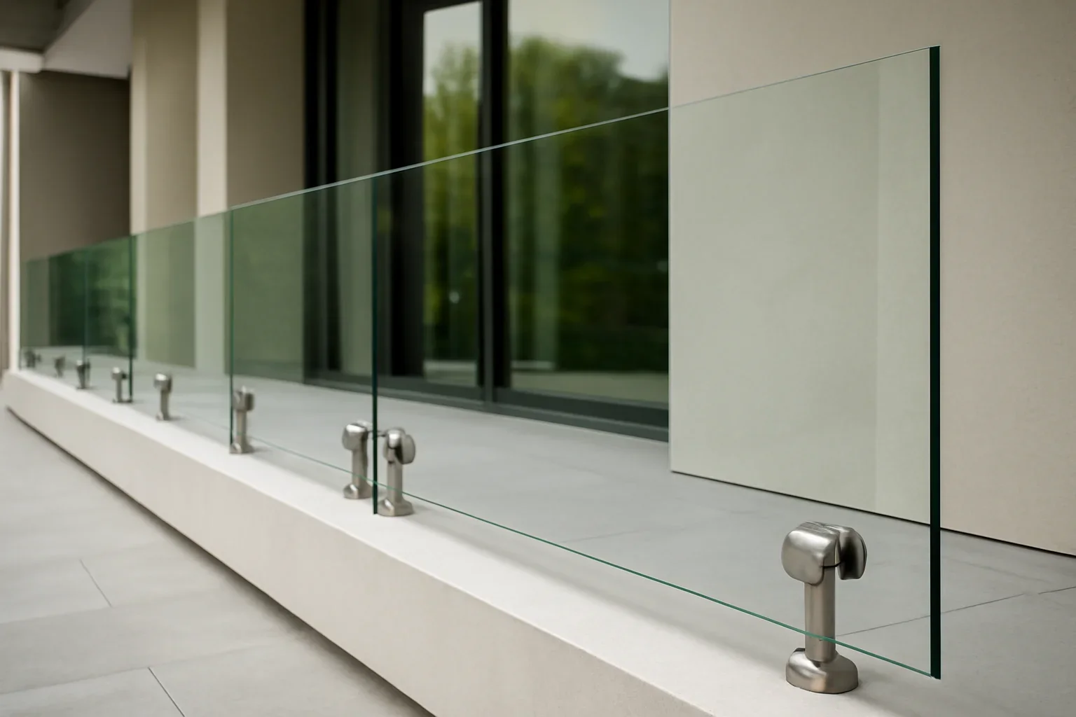 E. Residence Glass Stand-Off Railings project with refined metal fabrication details