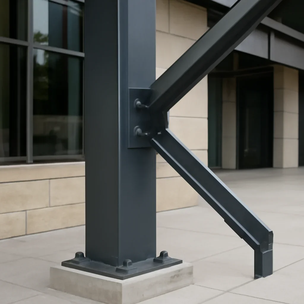 Installed commercial metal fabrication work in an architectural setting