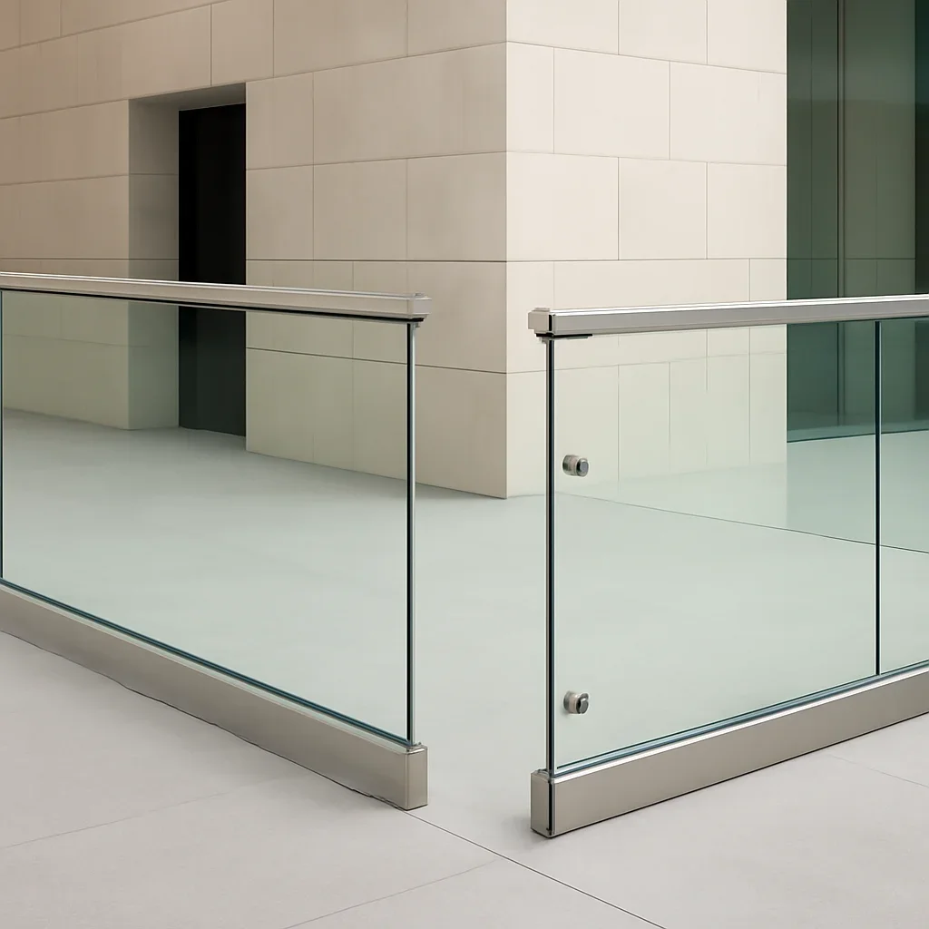 Installed framed vs stand-off glass railings work in an architectural setting