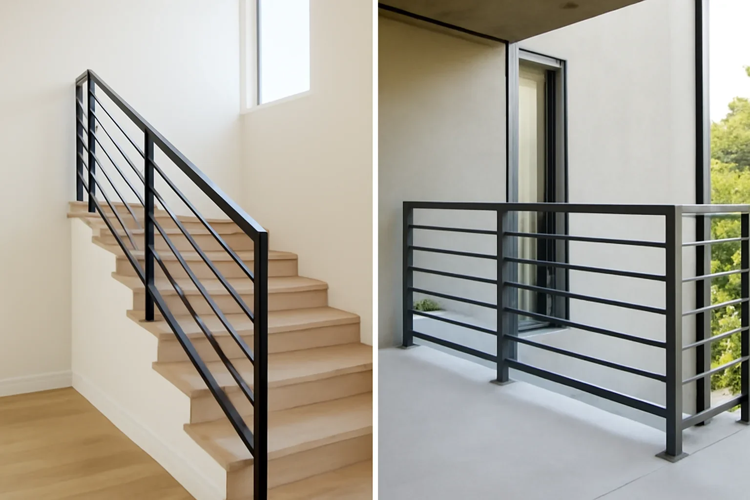 Interior vs Exterior Metal Railings project with refined metal fabrication details