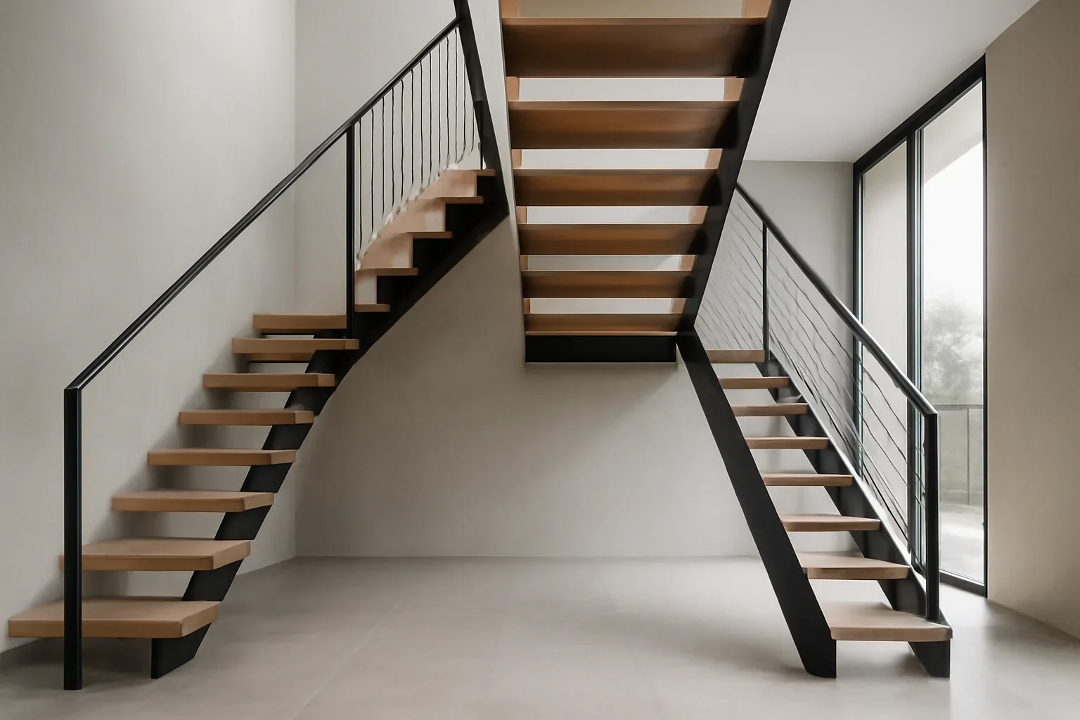 Mono Stringer vs Double Stringer Stairs project with refined metal fabrication details