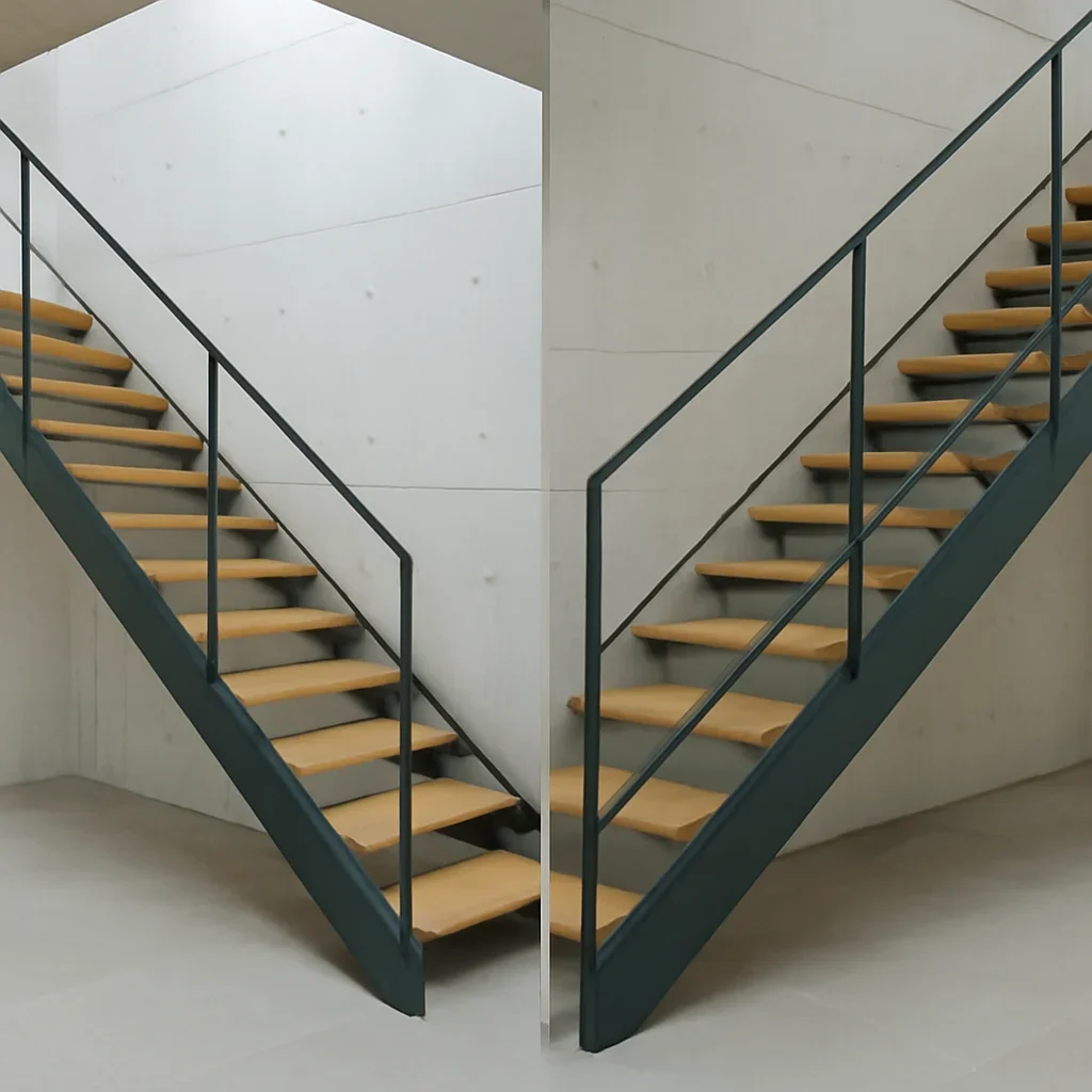 Installed mono stringer vs double stringer stairs work in an architectural setting