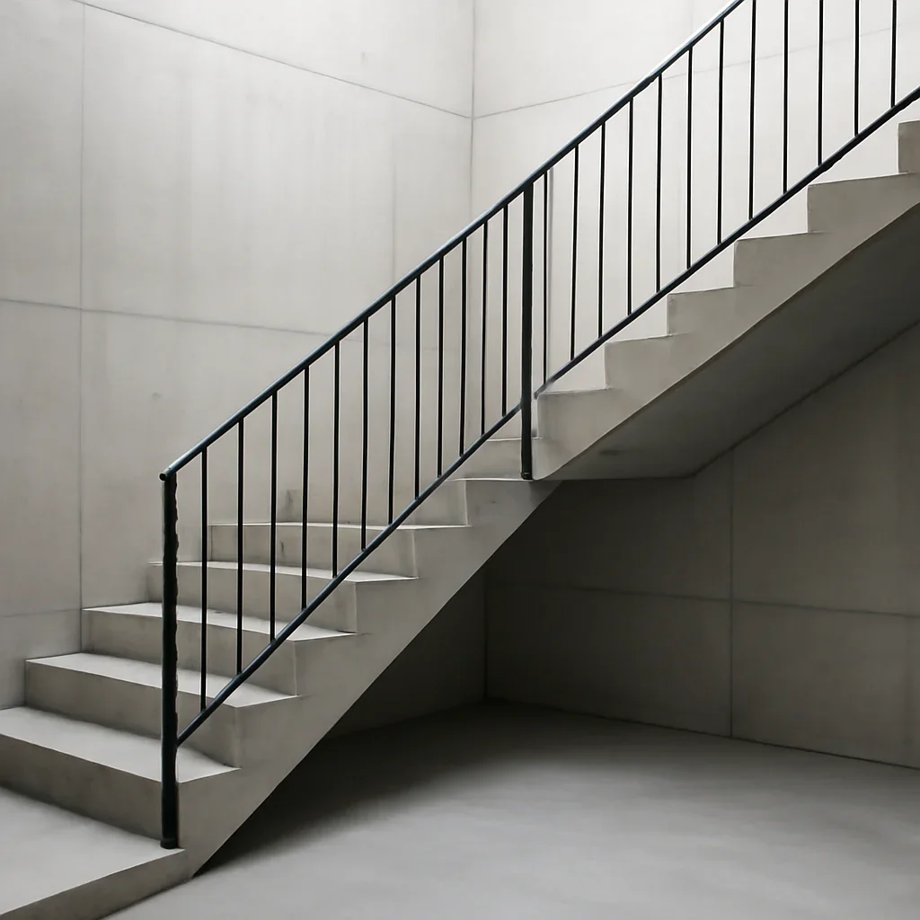 Installed concrete & metal stairs work in an architectural setting