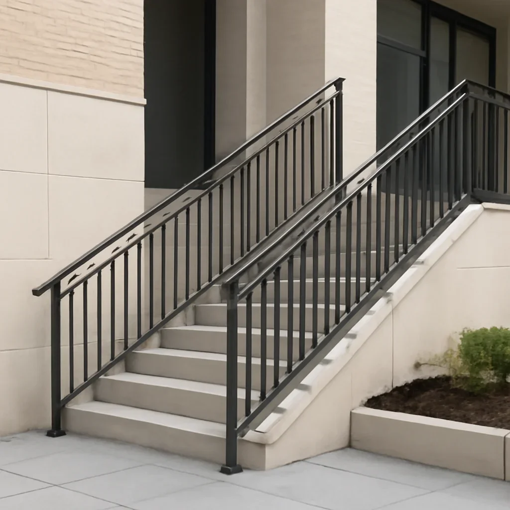 Installed arlington metal railings & stairs work in an architectural setting