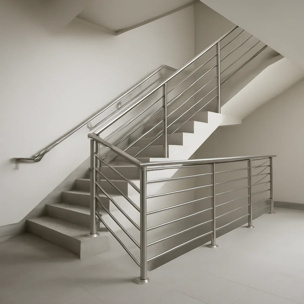 Installed interior metal railings work in an architectural setting