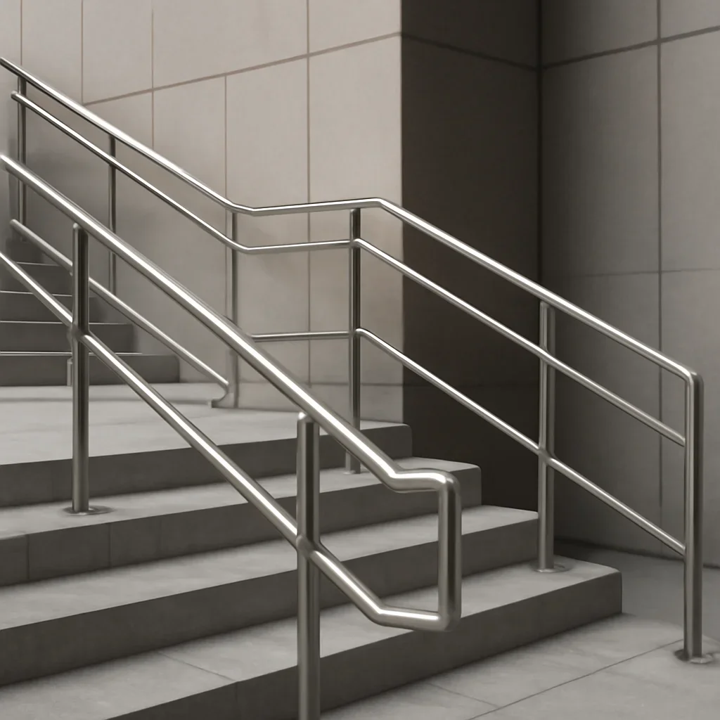 Installed metal railings work in an architectural setting