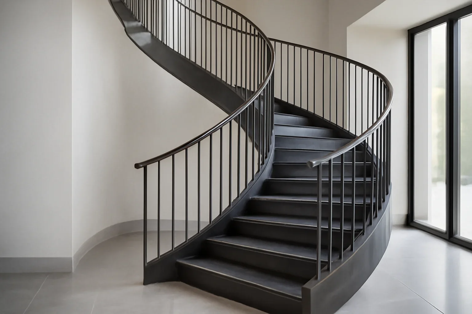 Curved Metal Stairs project with refined metal fabrication details