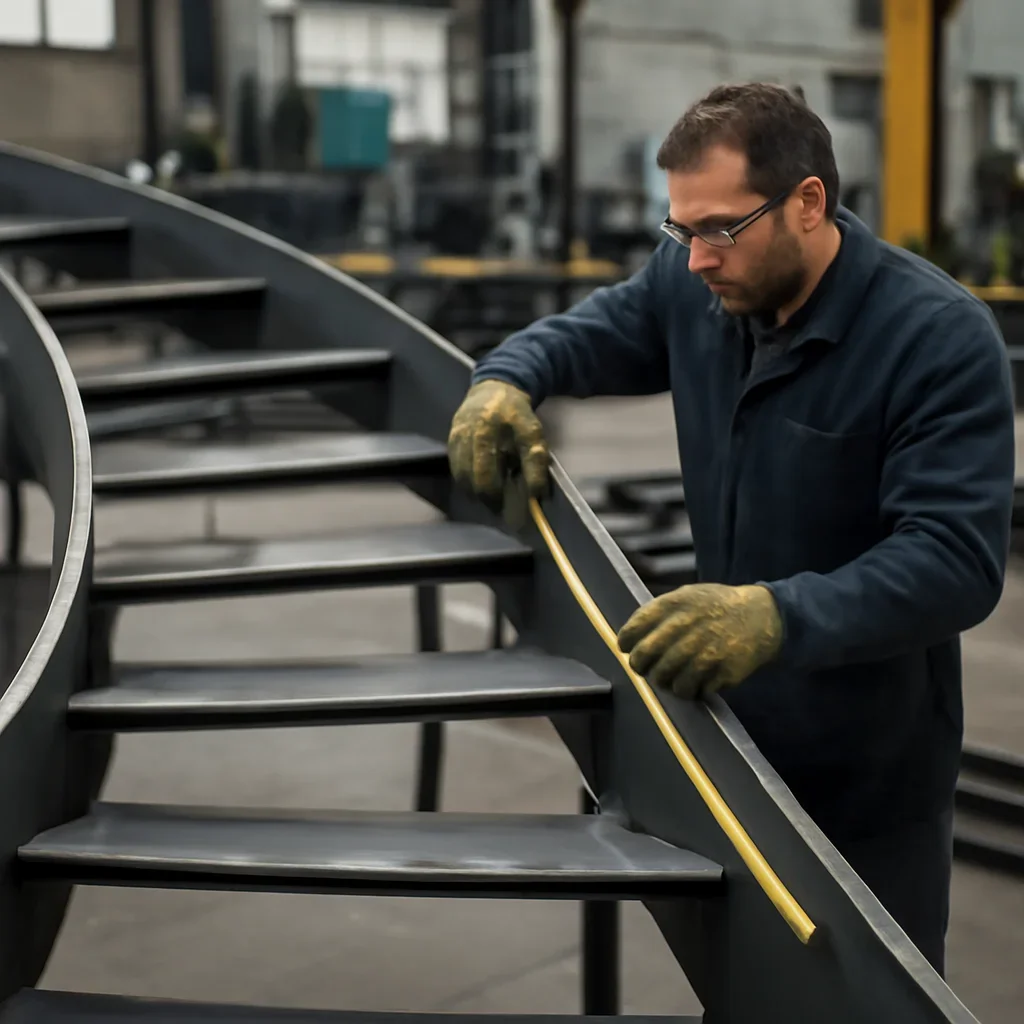 Fabrication and fit-up process for curved metal stairs