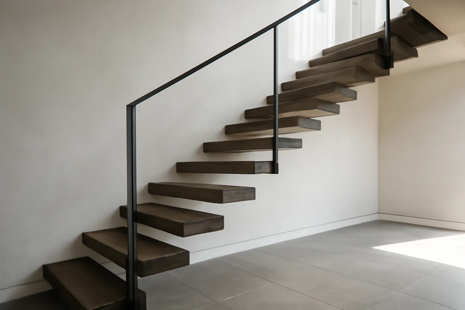 Floating Stairs project with refined metal fabrication details