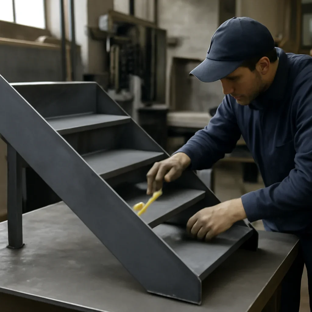 Fabrication and fit-up process for mono stringer stairs