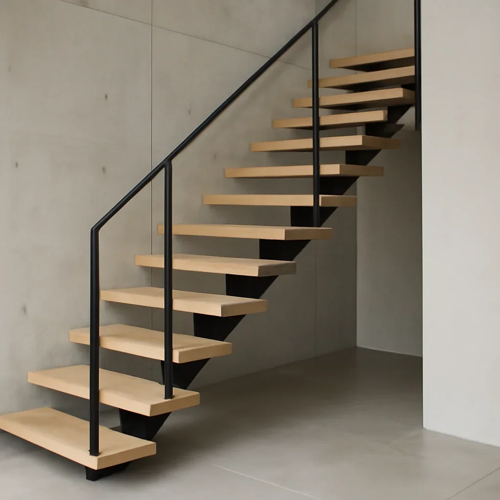Installed mono stringer stairs work in an architectural setting