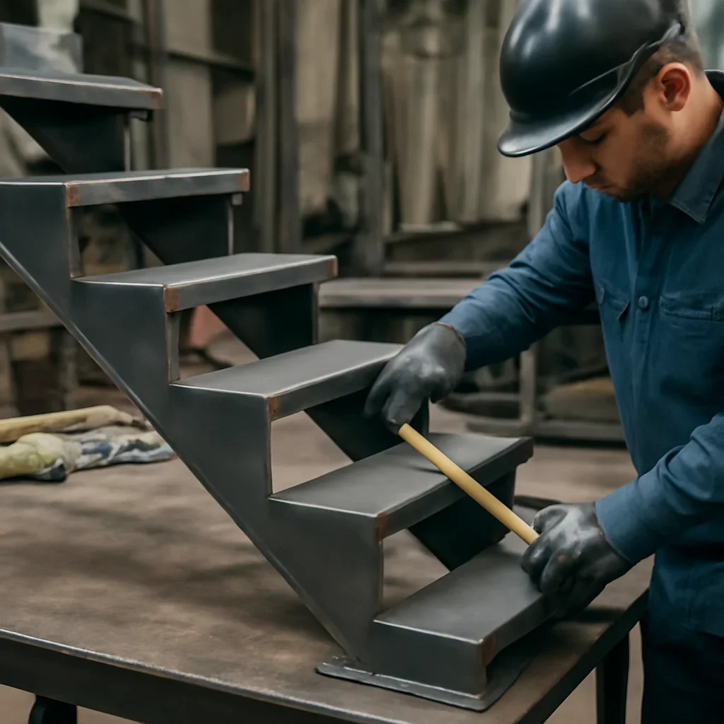 Fabrication and fit-up process for open riser stairs