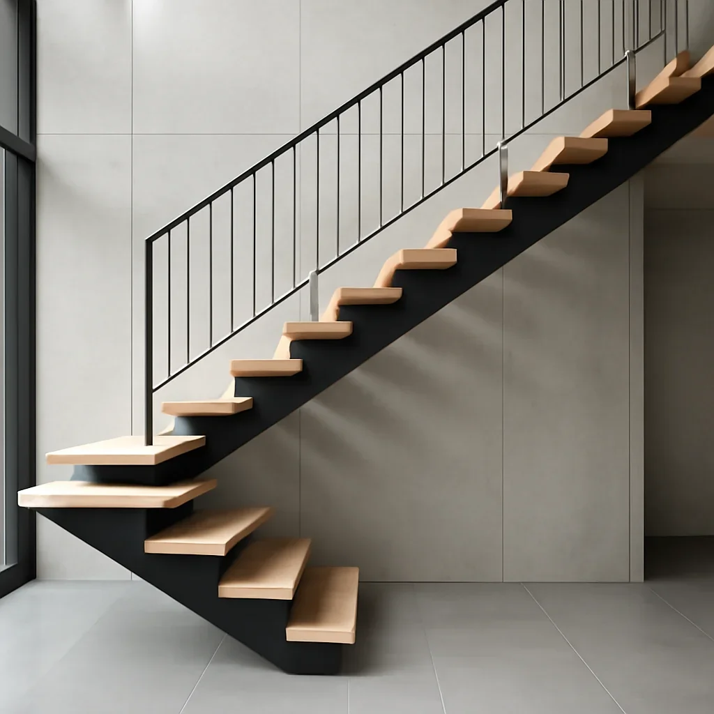 Installed open riser stairs work in an architectural setting