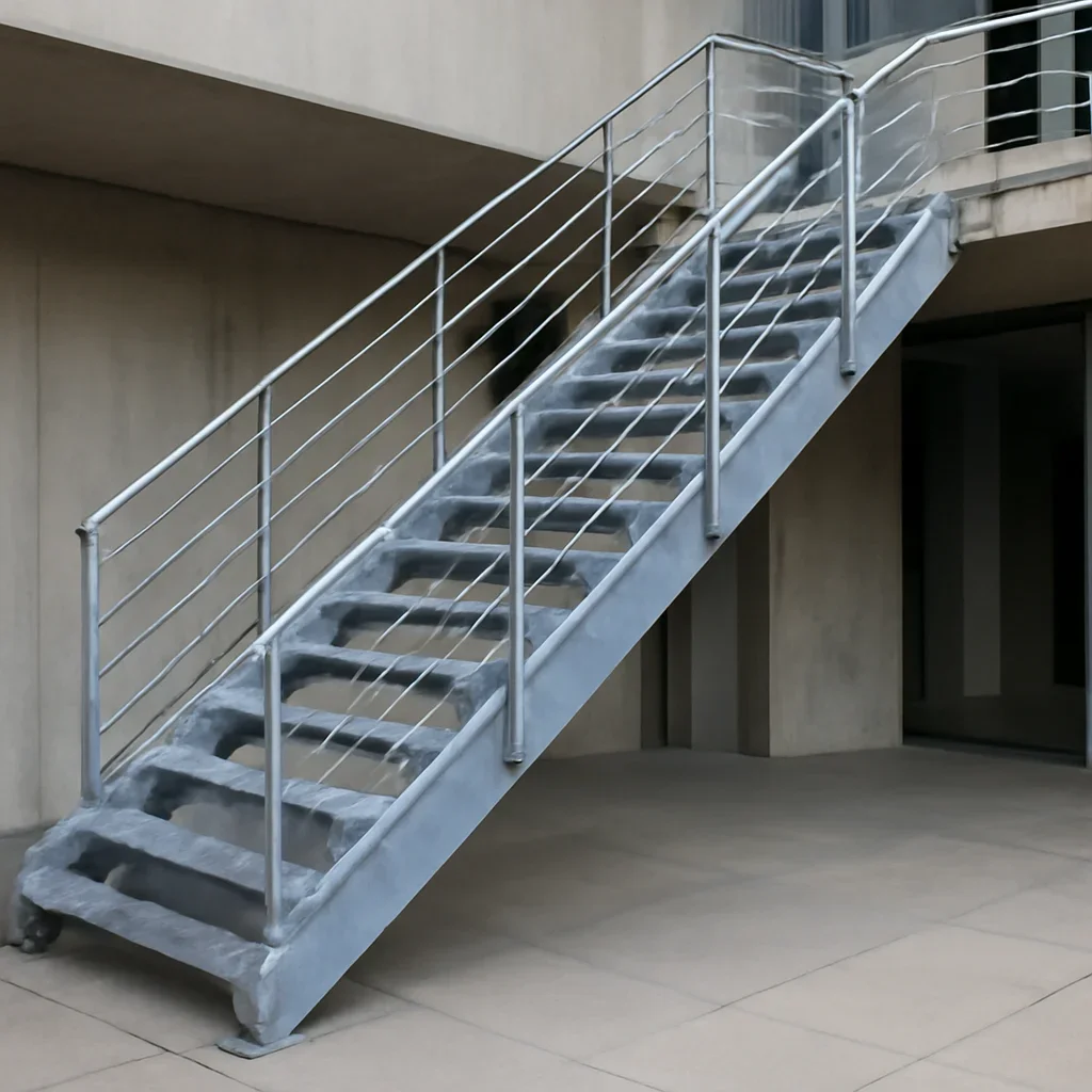 Installed metal stairs work in an architectural setting